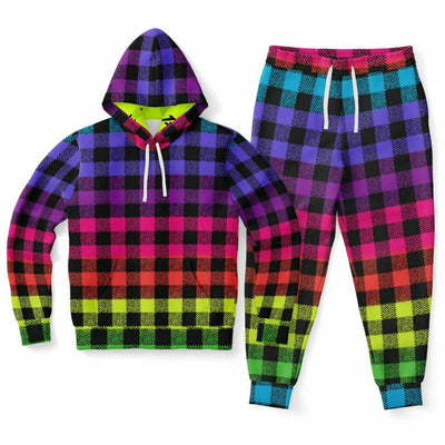 Flashy Lumberjack Rainbow Pattern | Punk Fashion Hoodie and Joggers set