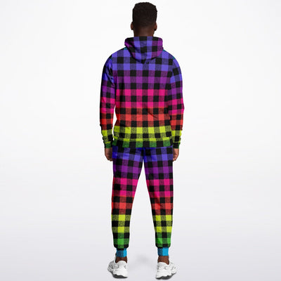 Flashy Lumberjack Rainbow Pattern | Punk Fashion Hoodie and Joggers set