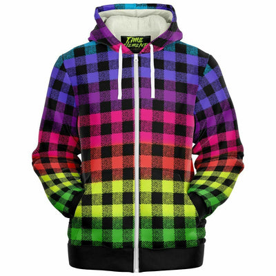 Flashy Lumberjack Rainbow Pattern | Punk Fashion Sherpa Lined Hoodie