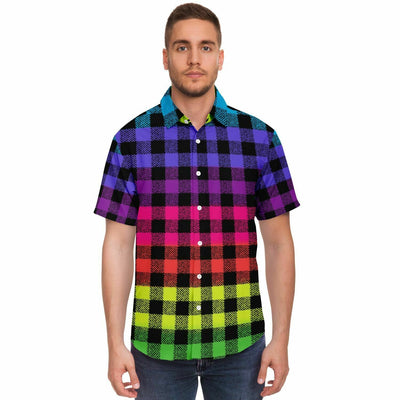 Flashy Lumberjack Rainbow Pattern | Punk Fashion Short Sleeve Shirt