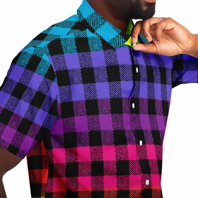 Flashy Lumberjack Rainbow Pattern | Punk Fashion Short Sleeve Shirt