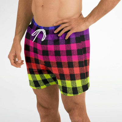 Flashy Lumberjack Rainbow Pattern | Punk Fashion Swim shorts