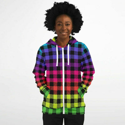 Flashy Lumberjack Rainbow Pattern | Punk Fashion Zip-up Hoodie