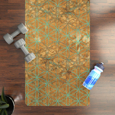 Flower Of Life Aqua Beige |Sacred Geometry Rubber Yoga Mat