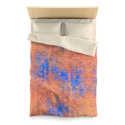 Flower Of Life Bright Orange blue pattern | Microfiber Duvet Covers