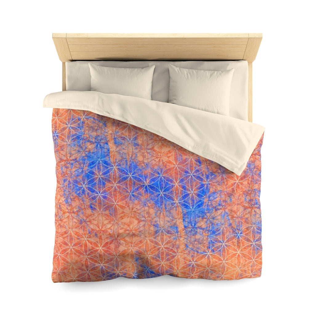 Flower Of Life Bright Orange blue pattern | Microfiber Duvet Covers