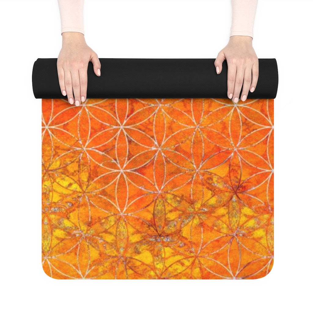 Flower Of Life Orange Fire | Sacred Geometry Rubber Yoga Mat