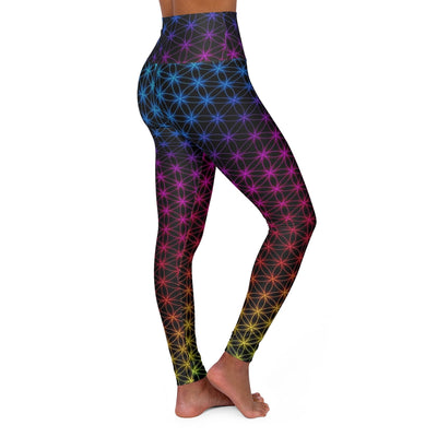 Flower Of Life Rainbow Pattern Black | Sacred Geometry Yoga Leggings