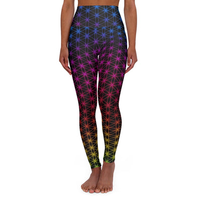 Flower Of Life Rainbow Pattern Black | Sacred Geometry Yoga Leggings