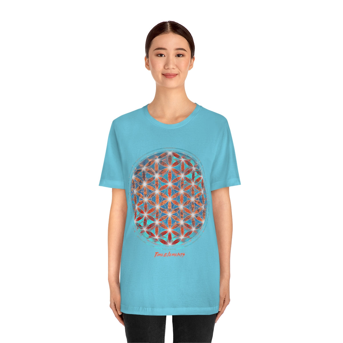 Flower of Life Aqua Orange | Sacred Geometry T-shirt