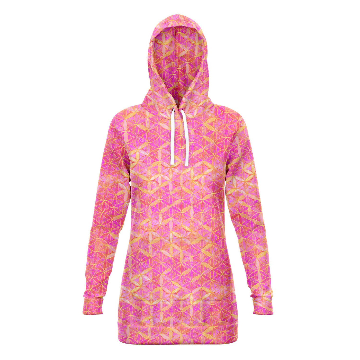 Flower of Life Bright Pink | Sacred Geometry Long Hoodie Dress