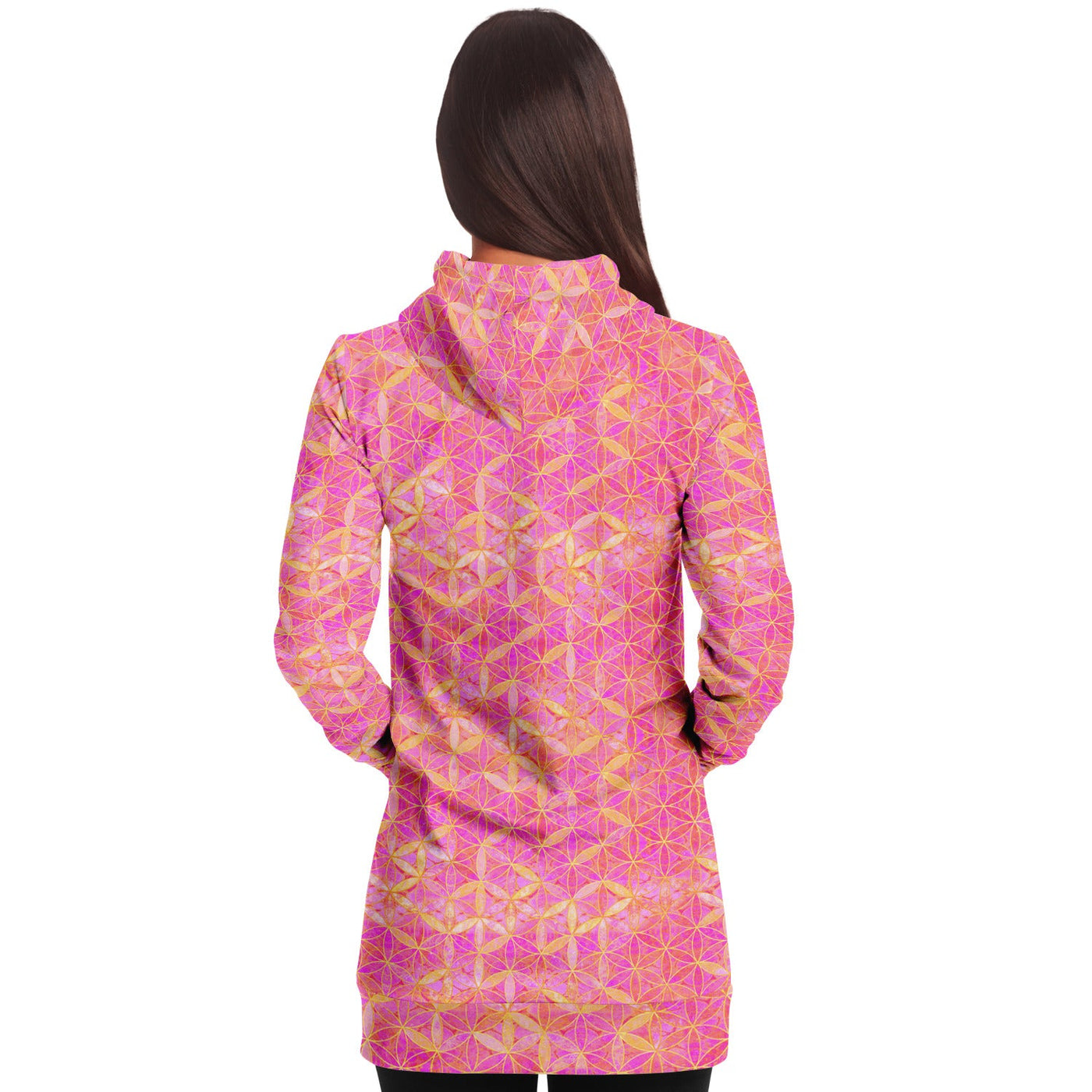 Flower of Life Bright Pink | Sacred Geometry Long Hoodie Dress