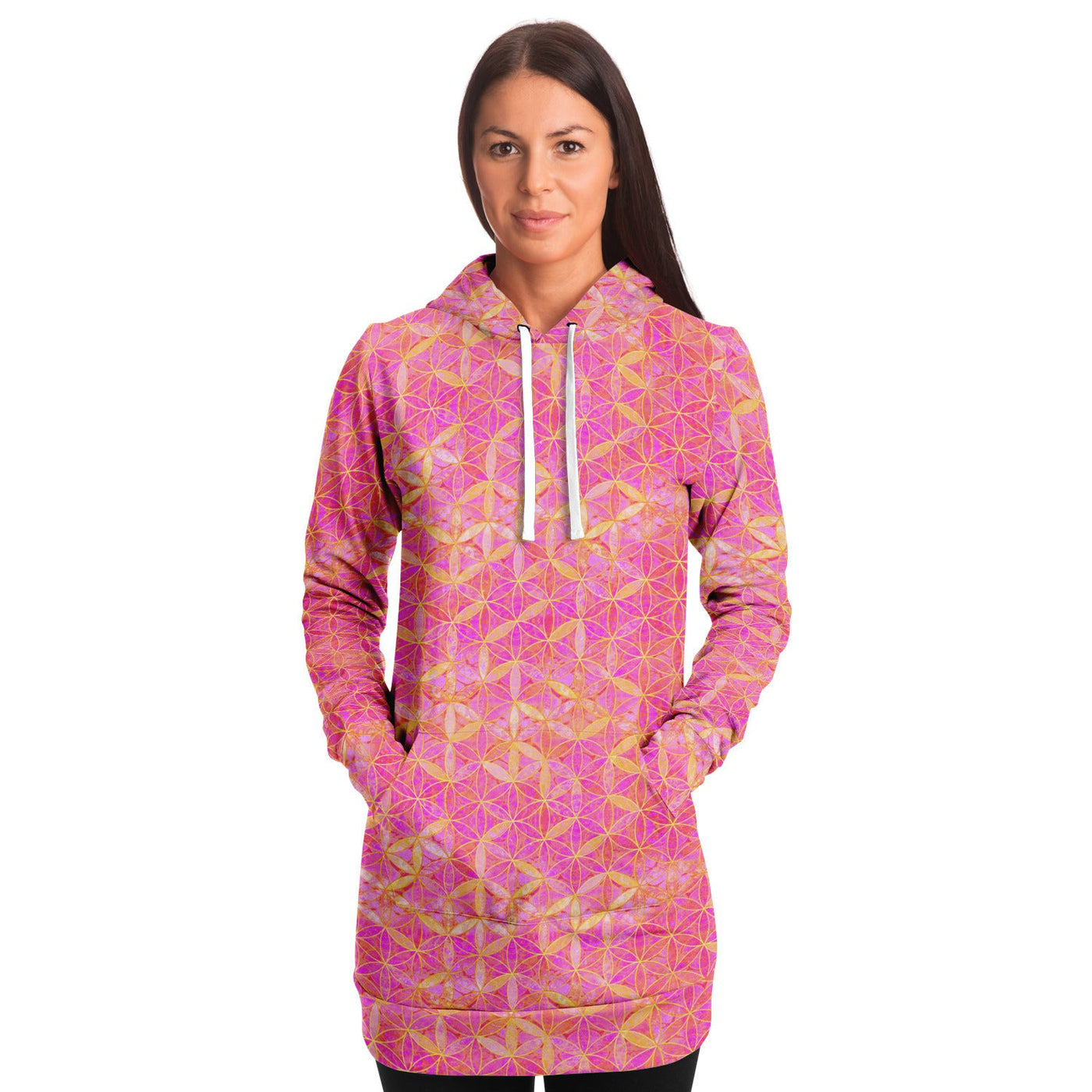 Flower of Life Bright Pink | Sacred Geometry Long Hoodie Dress