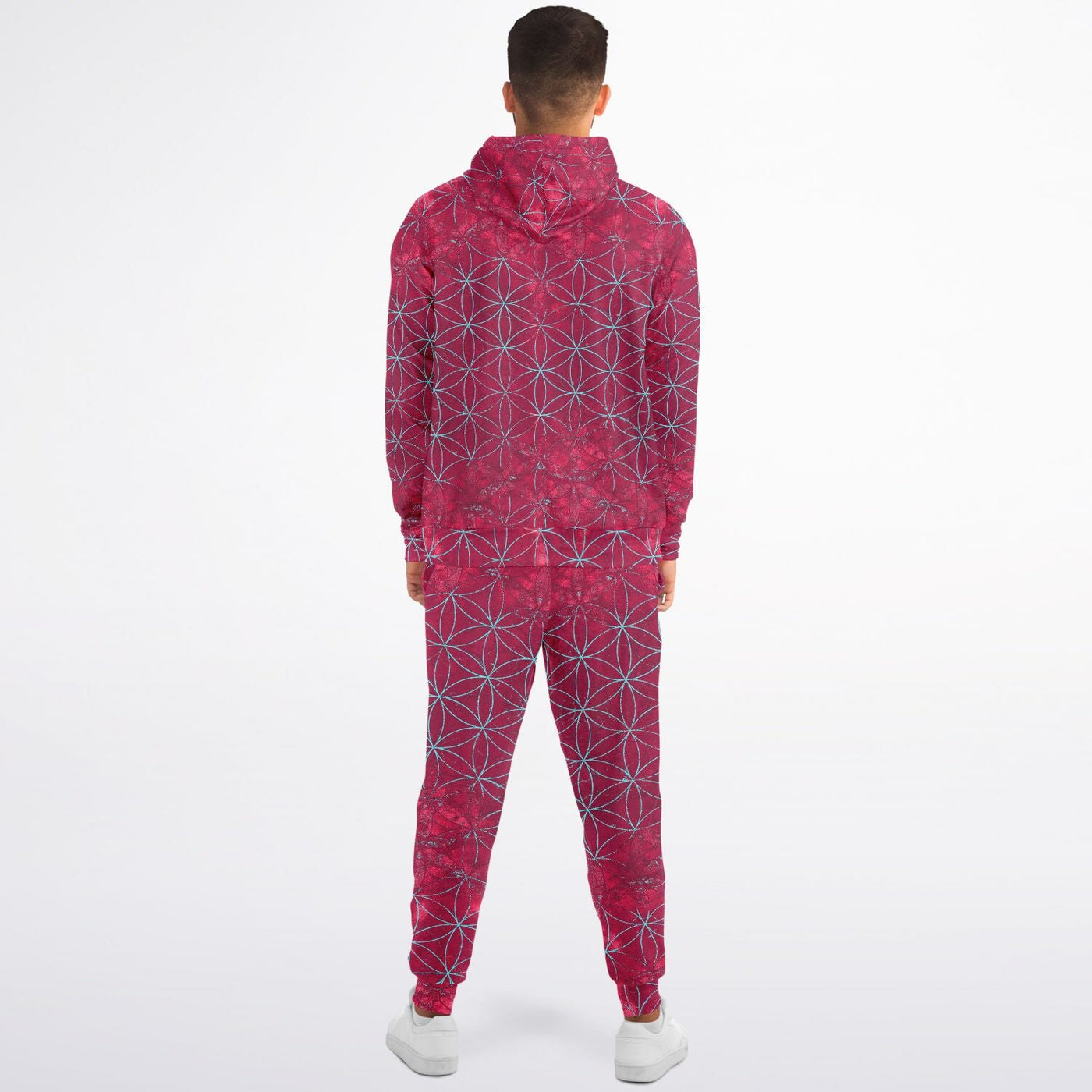 Flower of Life Bright Raspberry | Sacred Geometry Unisex Zip Up Hoodie And Joggers Set