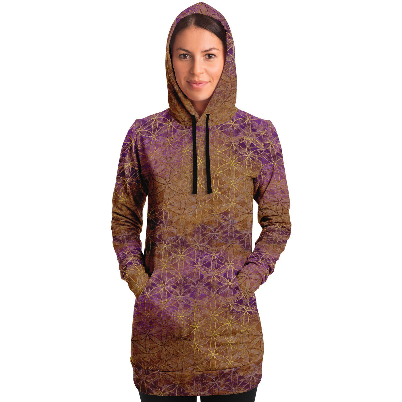 Flower of Life Brown Purple | Sacred Geometry Long Hoodie Dress