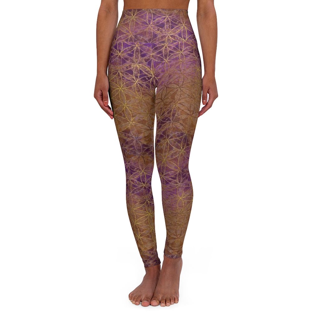 Flower of Life Brown Purple | Sacred Geometry Yoga Leggings