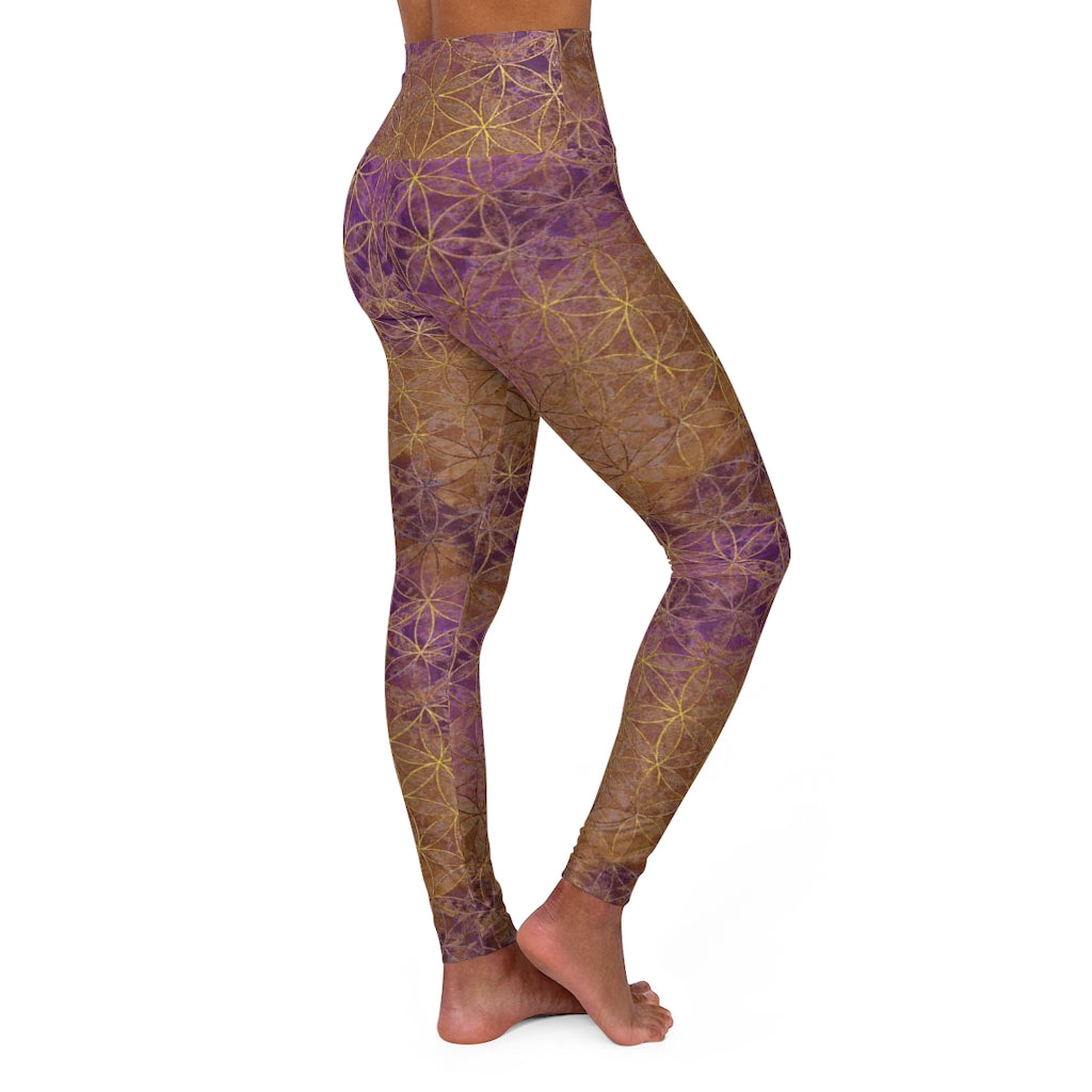 Flower of Life Brown Purple | Sacred Geometry Yoga Leggings