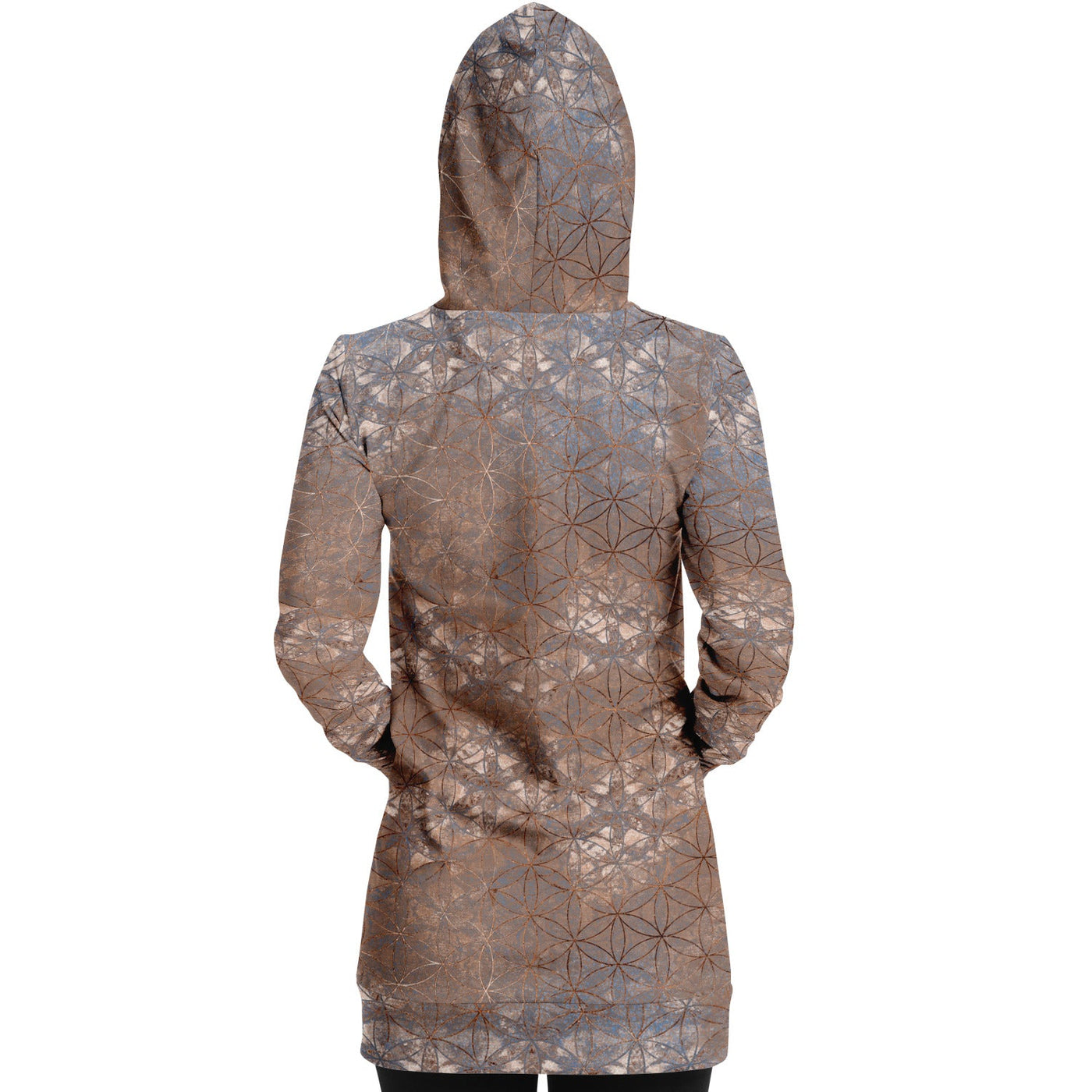 Flower of Life Copper Grey | Sacred Geometry Long Hoodie Dress
