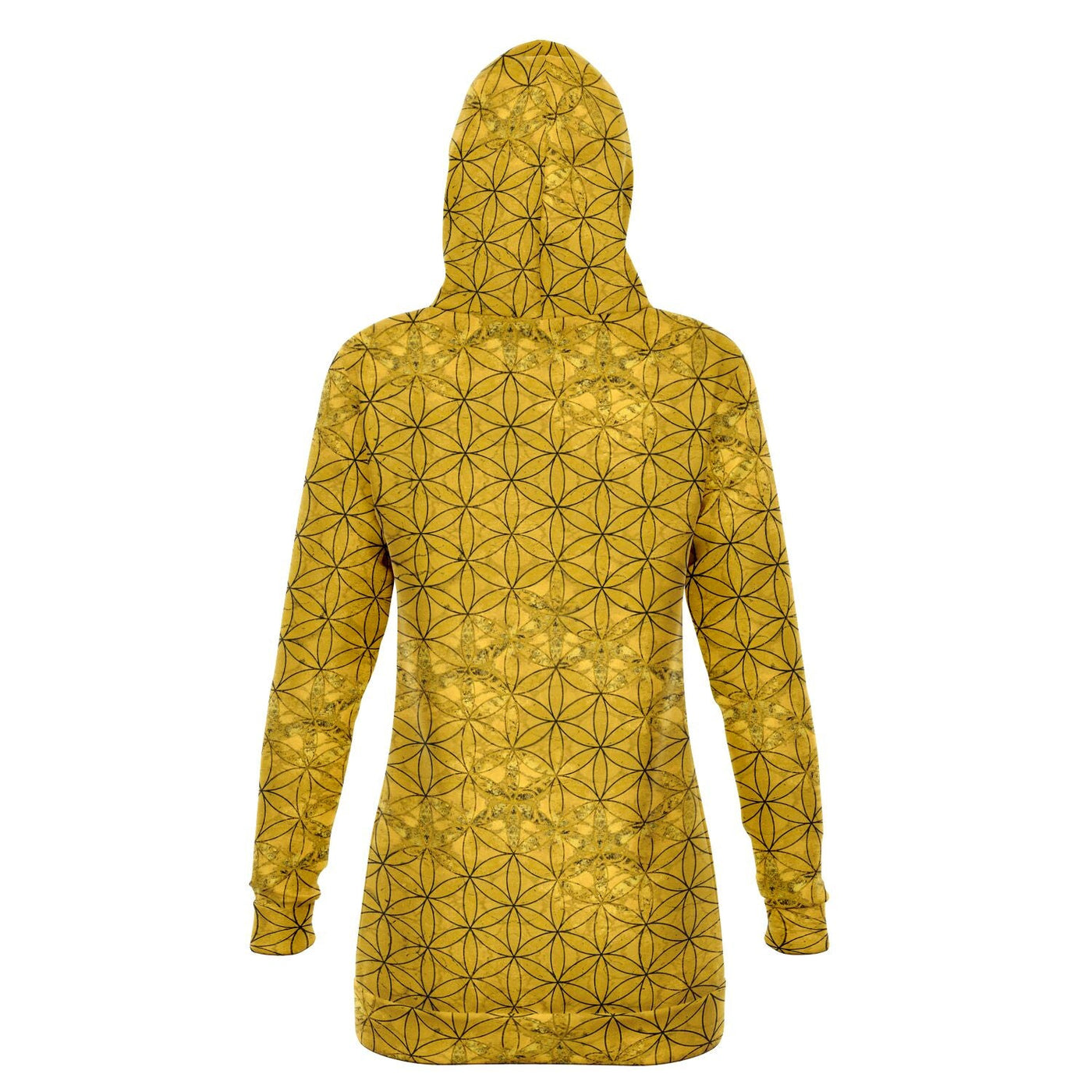 Flower of Life Deep Gold | Sacred Geometry Long Hoodie Dress, S Flower of Life Deep Gold | Sacred Geometry Long Hoodie Dress, S