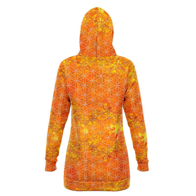 Flower of Life Fiery Orange | Sacred Geometry Long Hoodie Dress