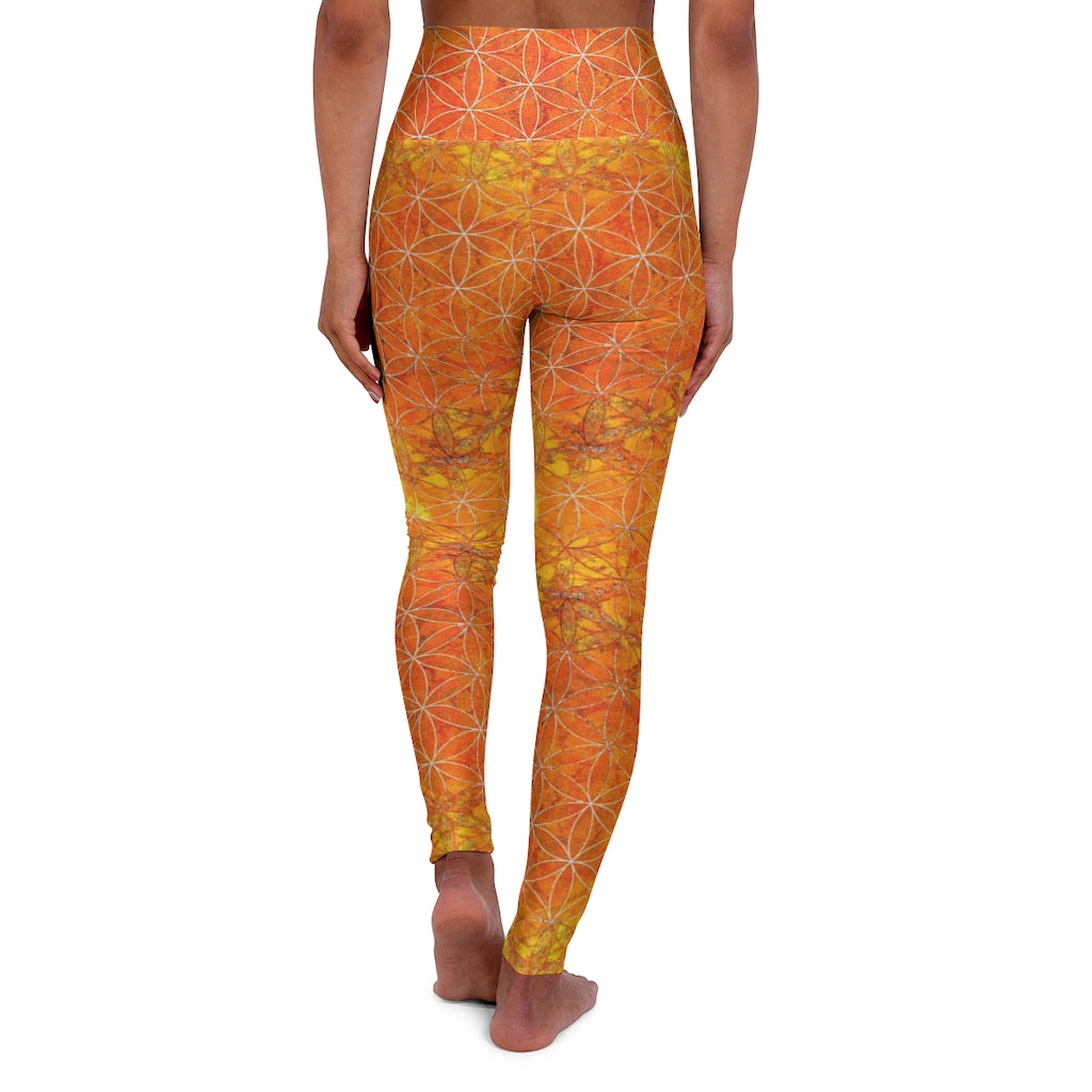 Flower of Life Fiery Orange | Sacred Geometry Yoga Leggings