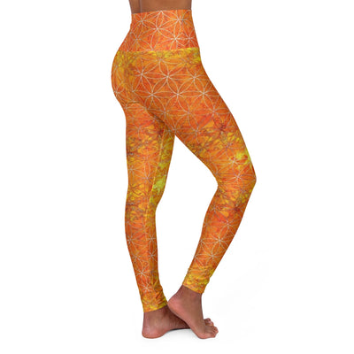 Flower of Life Fiery Orange | Sacred Geometry Yoga Leggings
