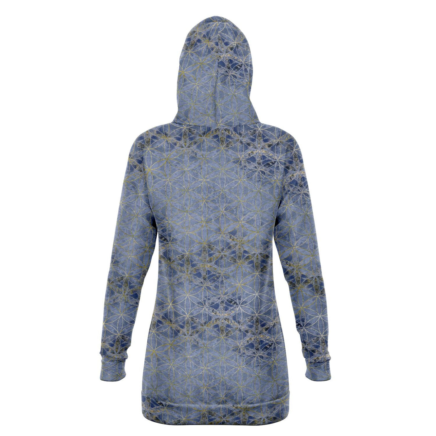 Flower of Life Indigo Gold | Sacred Geometry Long Hoodie Dress, 2XL Flower of Life Indigo Gold | Sacred Geometry Long Hoodie Dress, 2XL