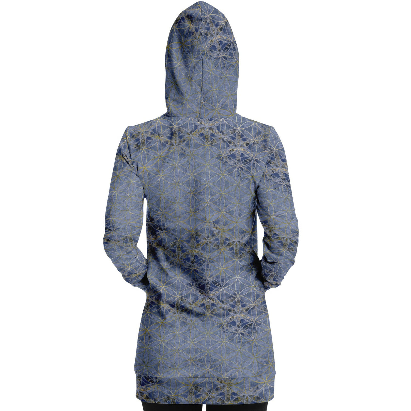 Flower of Life Indigo Gold | Sacred Geometry Long Hoodie Dress