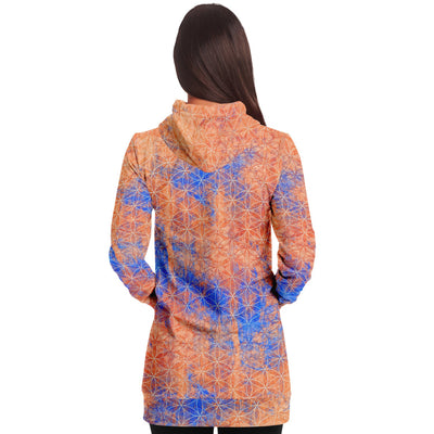 Flower of Life Orange Blue | Sacred Geometry Long Hoodie Dress