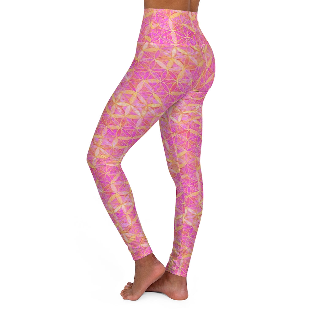Flower of Life Pink Gold | Sacred Geometry Yoga Leggings