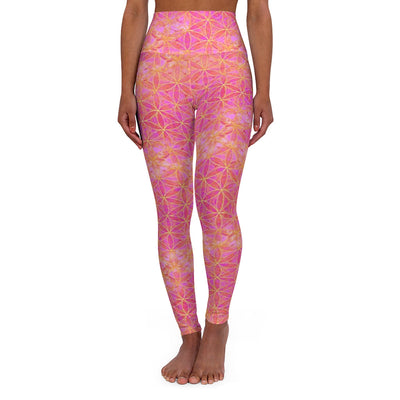 Flower of Life Pink Yellow | Sacred Geometry Yoga Leggings