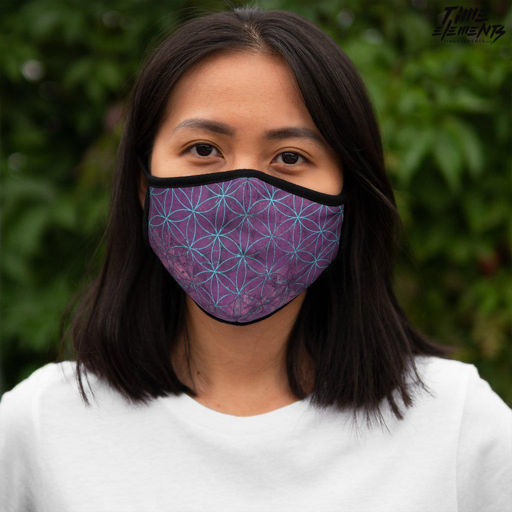 Flower of Life Purple Aqua | Sacred Geometry Fitted Face Mask