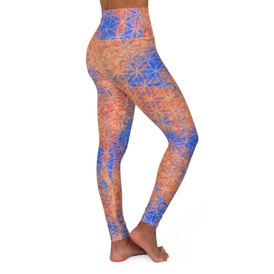 Flower of Life Tangerine Blue | Sacred Geometry Yoga Leggings