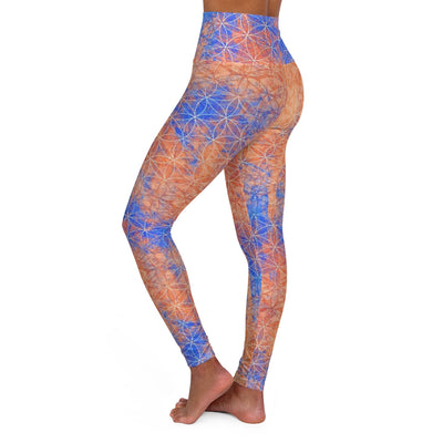 Flower of Life Tangerine Blue | Sacred Geometry Yoga Leggings
