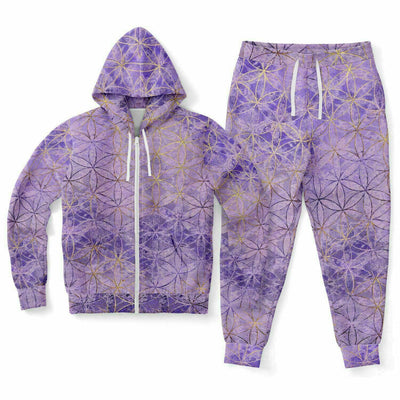 Flower of Life Violet | Sacred Geometry Unisex Zip Up Hoodie And Joggers Set