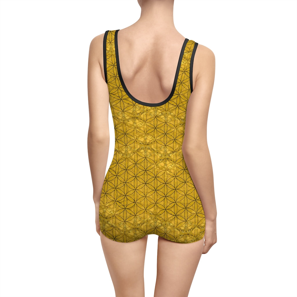 Flower of Life deep Gold - Sacred Geometry | One Piece Vintage Swimsuit