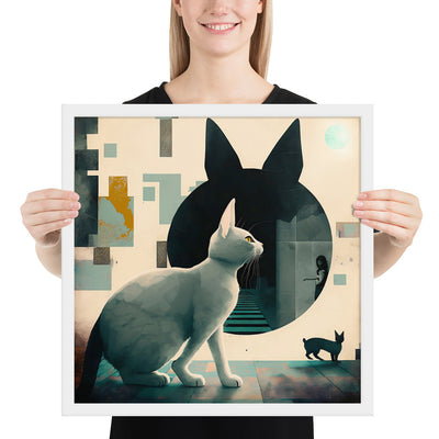"Following the White Rabbit", Evocative Modern Collage | Framed poster