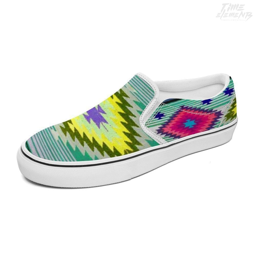 Funky Shaman Aqua Lime | Native American Shoes | Slip-on Sneakers