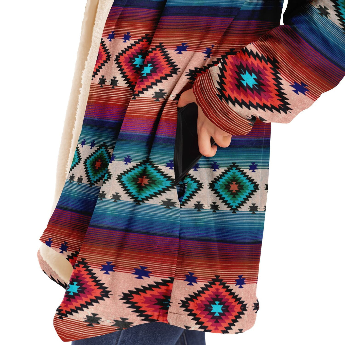 Funky Shaman Blue Beige | Native American Hooded Cloak