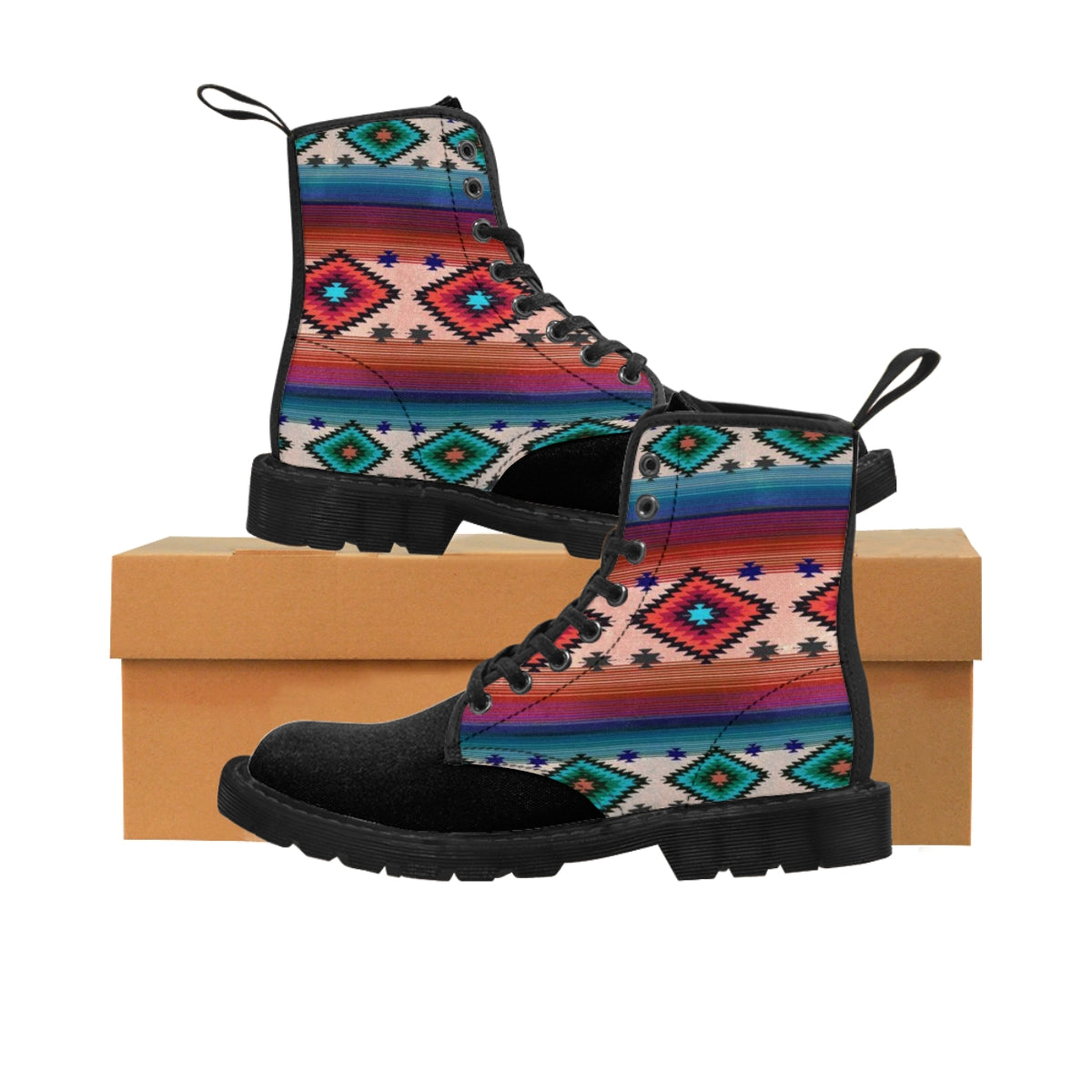 Funky Shaman Blue Beige - Native American Pattern | Women's Canvas Boots