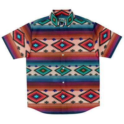 Funky Shaman Blue Beige | Native American Short Sleeves Shirt