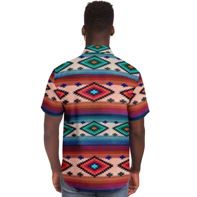 Funky Shaman Blue Beige | Native American Short Sleeves Shirt