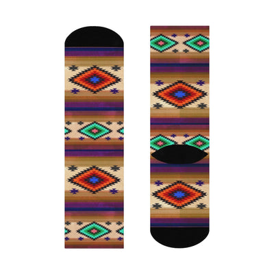 Funky Shaman Bright Beige Purple | Native American Crew Socks