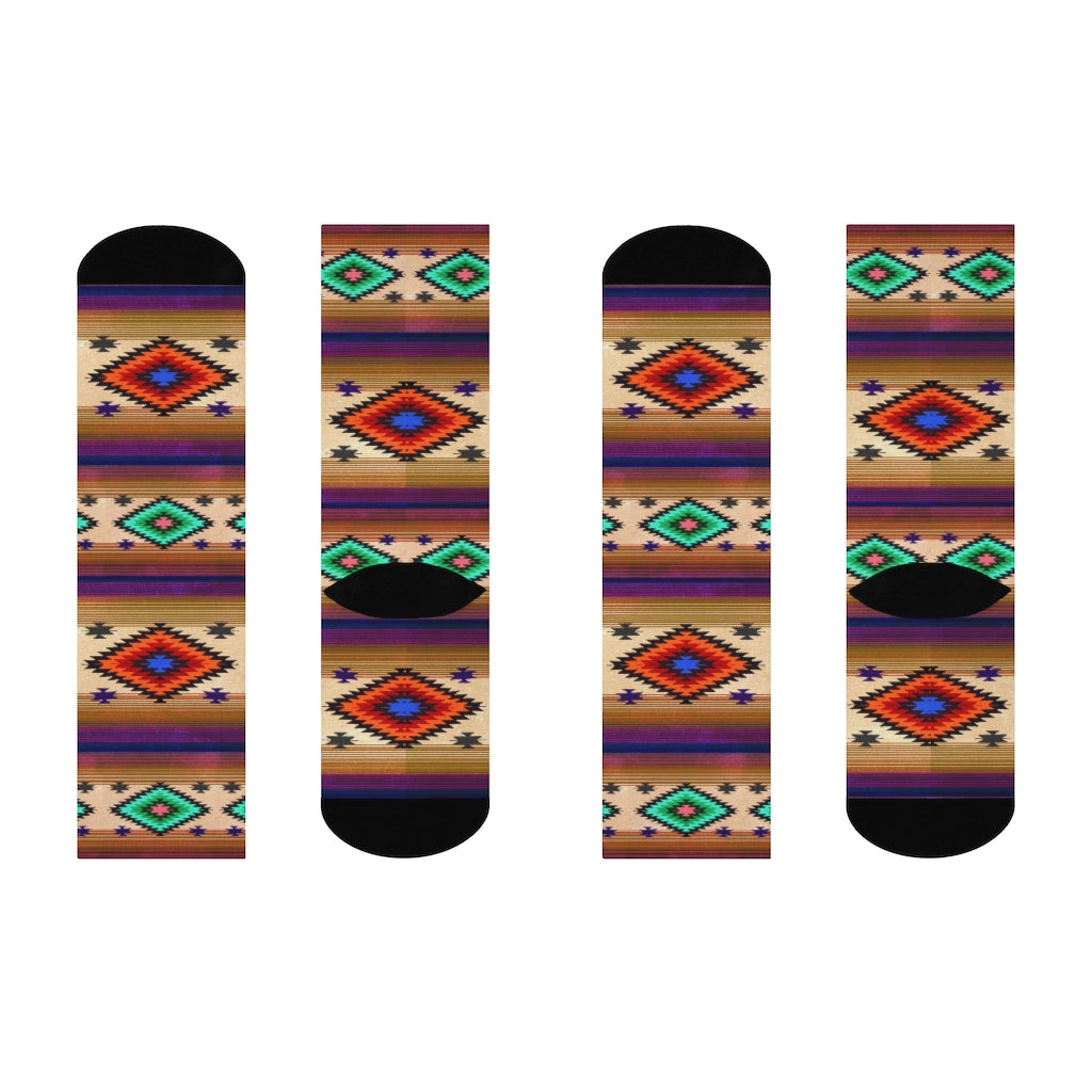Funky Shaman Bright Beige Purple | Native American Crew Socks