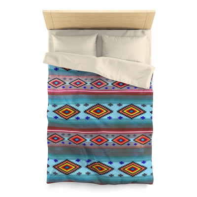 Funky Shaman Bright Blue Red | Native American Pattern Duvet Cover