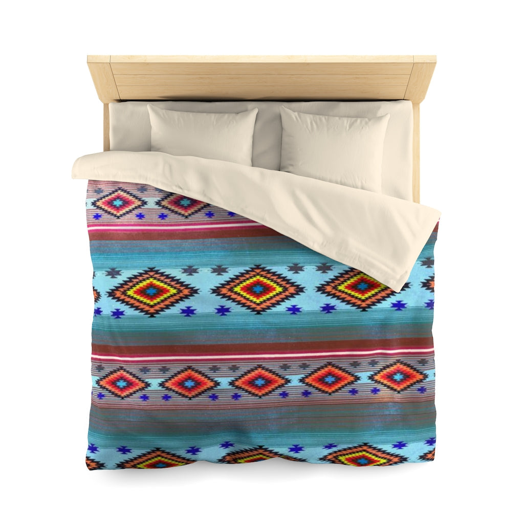 Funky Shaman Bright Blue Red | Native American Pattern Duvet Cover