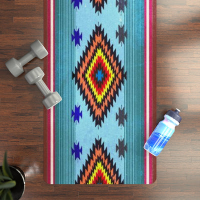Funky Shaman Bright Blue Red | Native American Rubber Yoga Mat