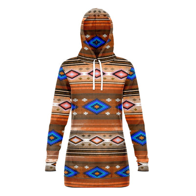 Funky Shaman Burnt Sienna Blue | Native American Long Hoodie Dress