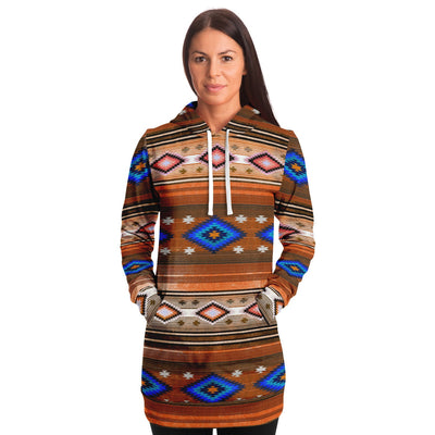 Funky Shaman Burnt Sienna Blue | Native American Long Hoodie Dress