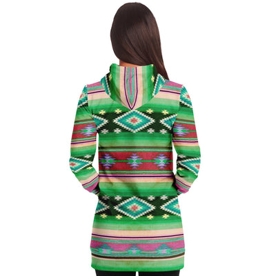 Funky Shaman Green Red | Native American Long Hoodie Dress